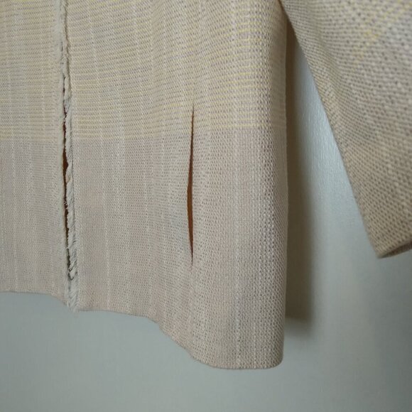 Butter Yellow & Beige Melange Plaid Tweed Jacket with Frayed Edges Sz10 - Picture 8 of 13